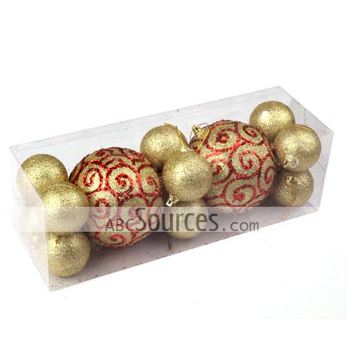 wholesale Gift Box Shatterproof Golden And Red Glitter Christmas Ornaments Set-LC060212089